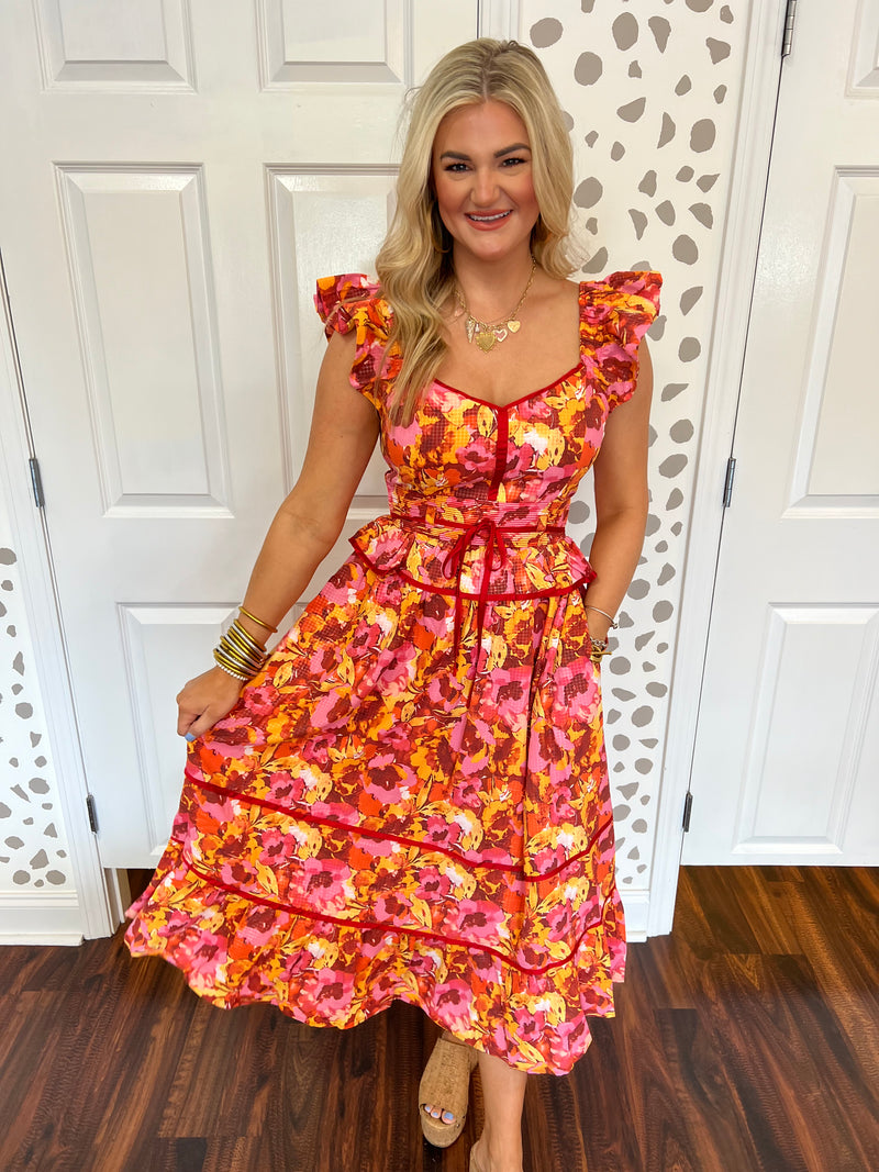 Mollie Multi Red Floral Dress