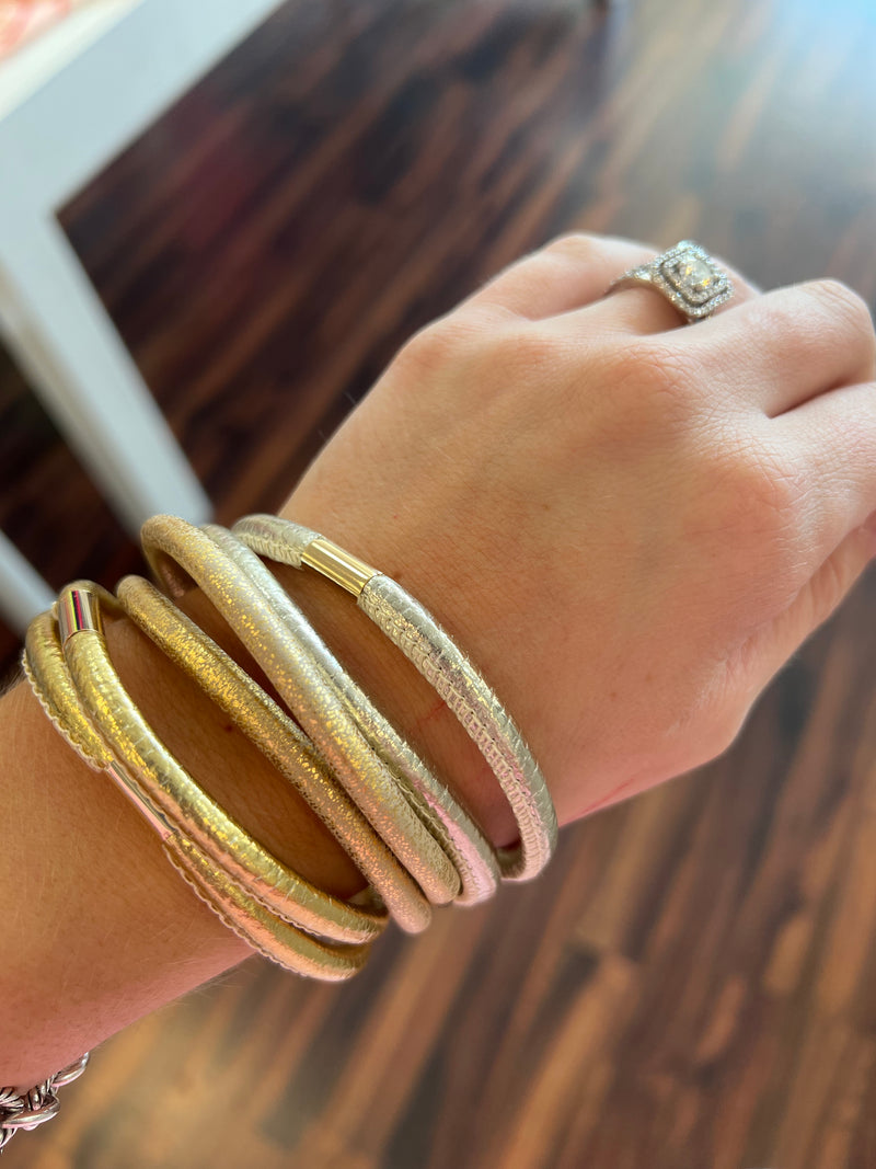 Gold Mix Leather Bangles