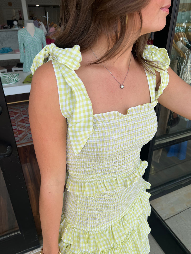 Lime Check Smocked Set