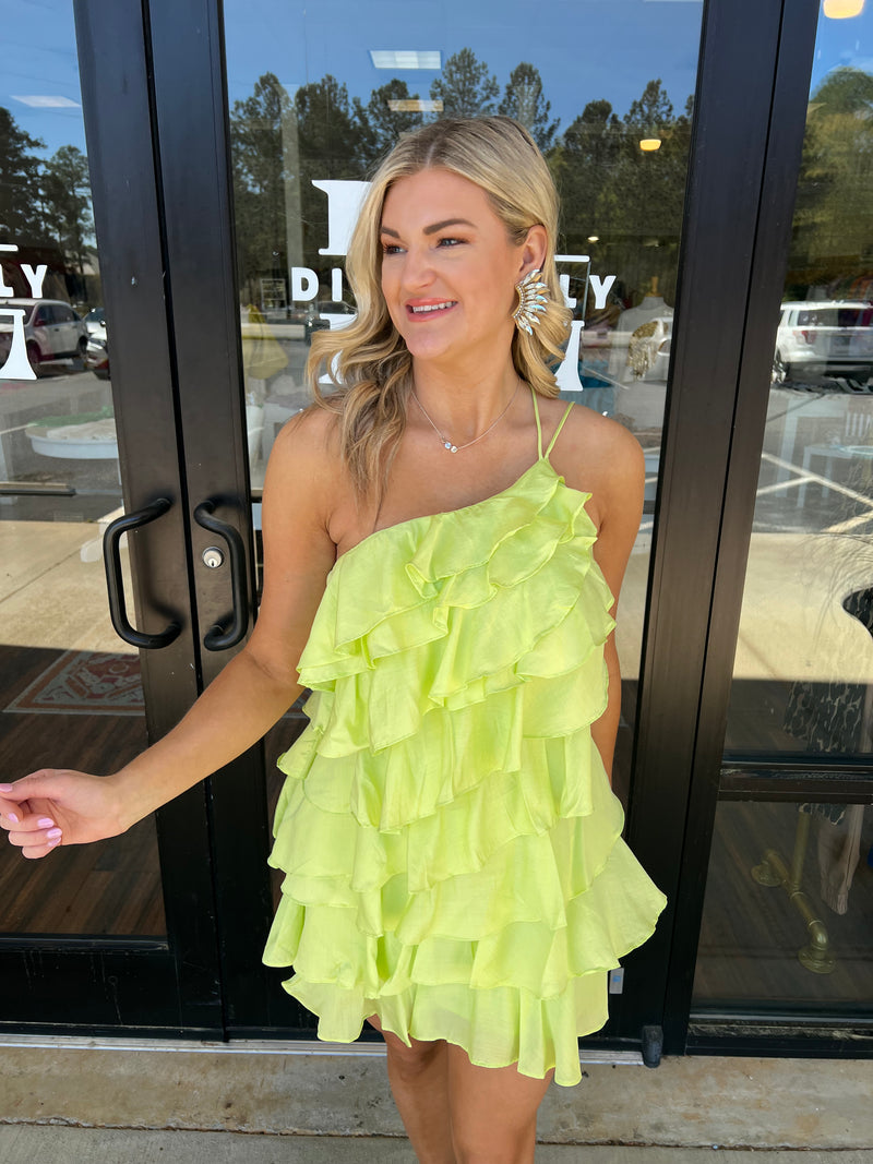 Soft Lime Ruffle Mini Dress