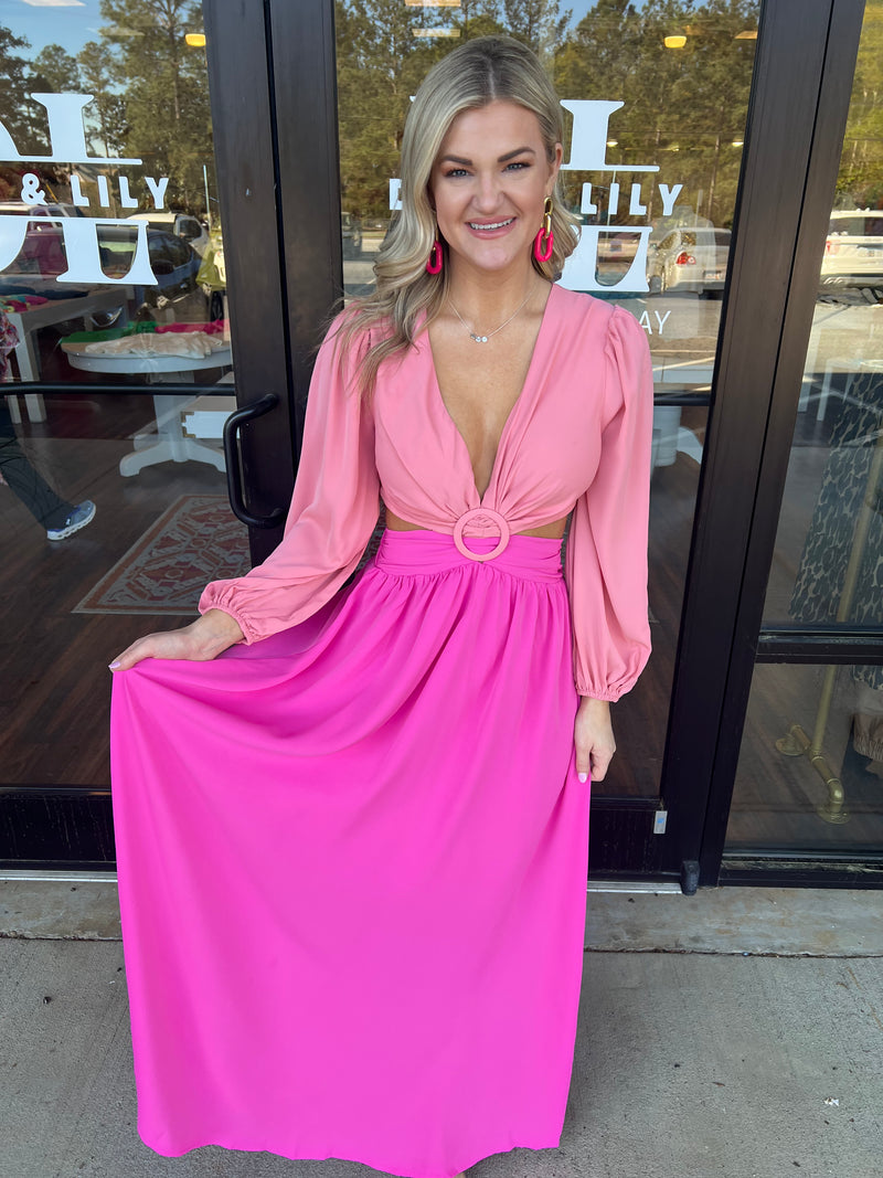 Peach Pink Combo Maxi Dress