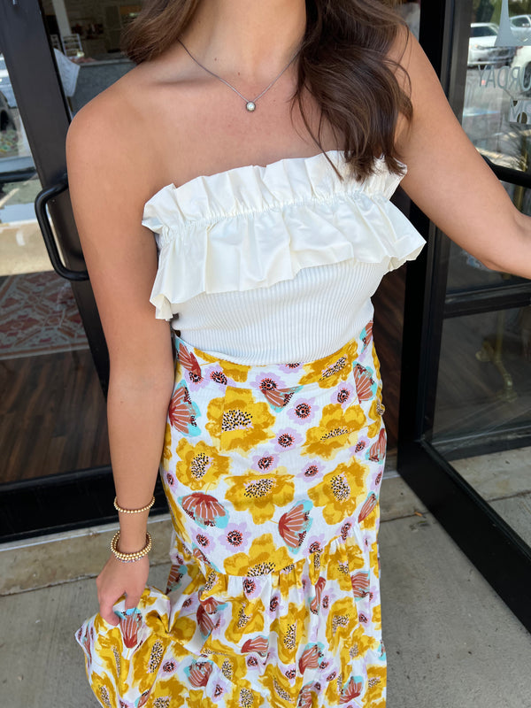 Flower Print Midi Skirt