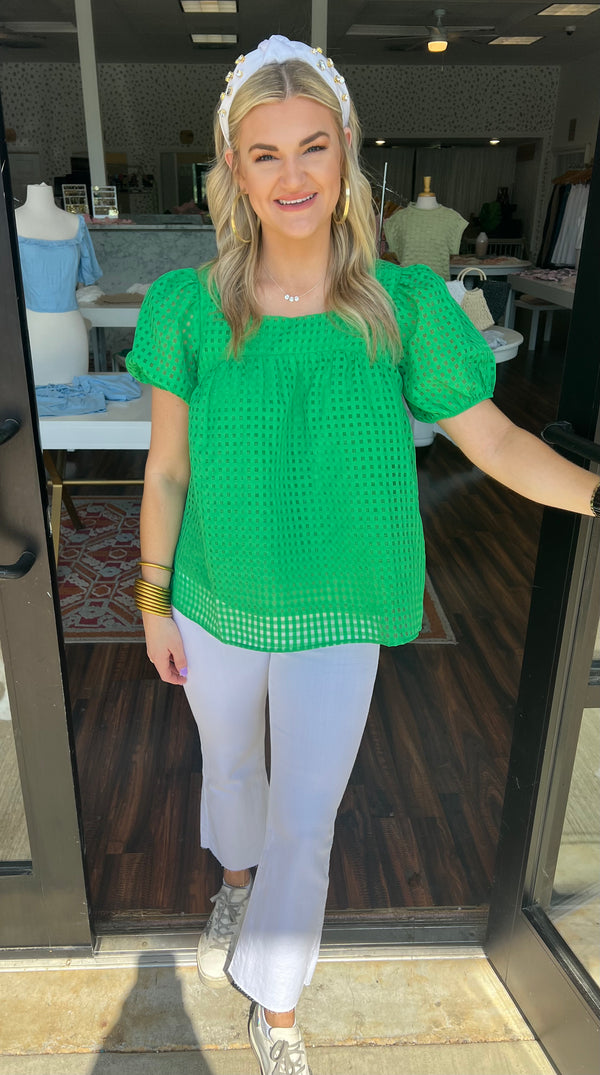 Green Check Short Sleeve Top