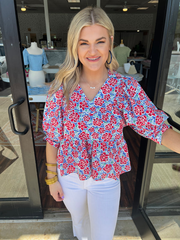 Red Rose Detail Top