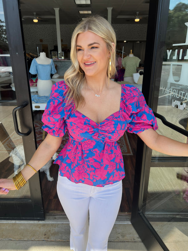 Blue/Fuchsia Bow Top