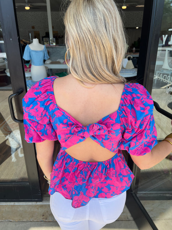 Blue/Fuchsia Bow Top