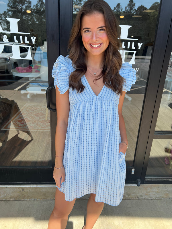 Misty Blue Plaid Romper Dress