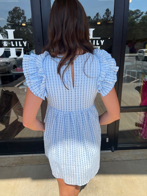 Misty Blue Plaid Romper Dress