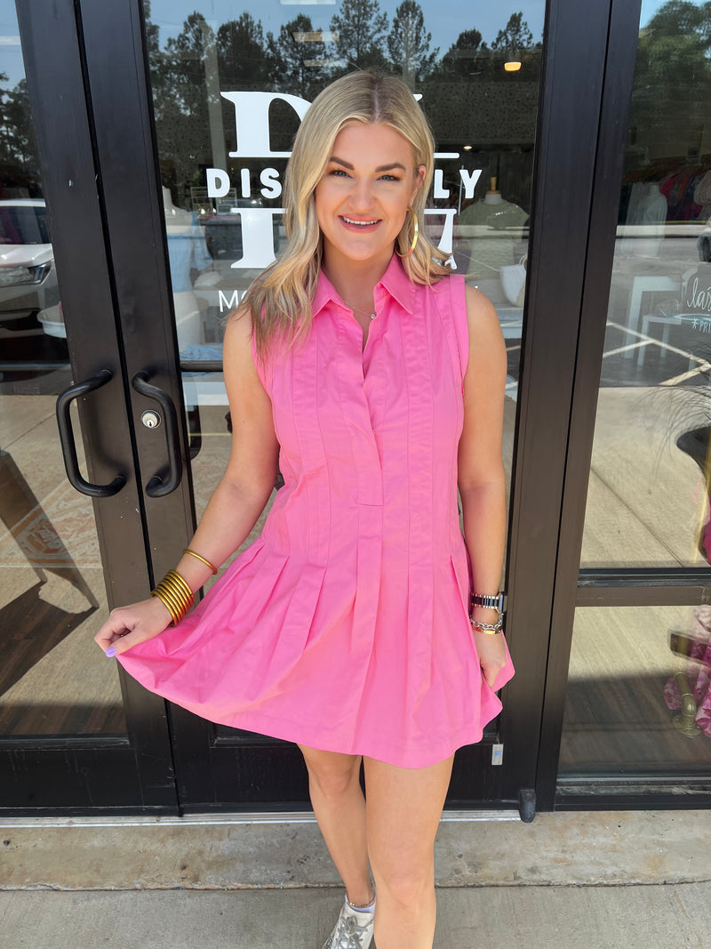 Pink Pleats Mini Dress