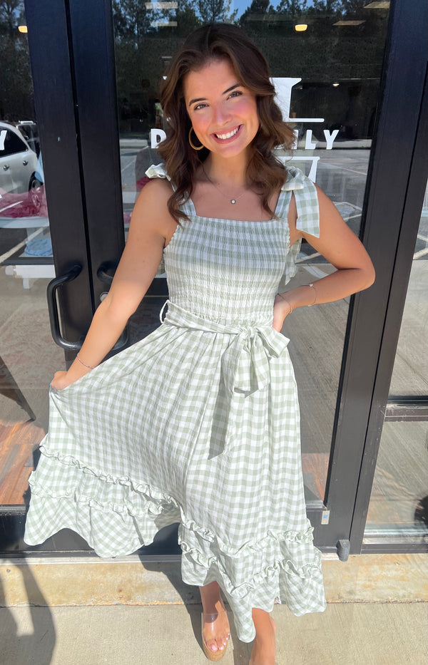 Green Check Midi Dress