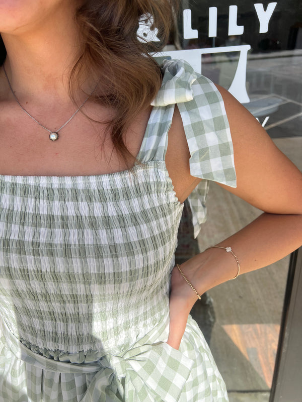 Green Check Midi Dress