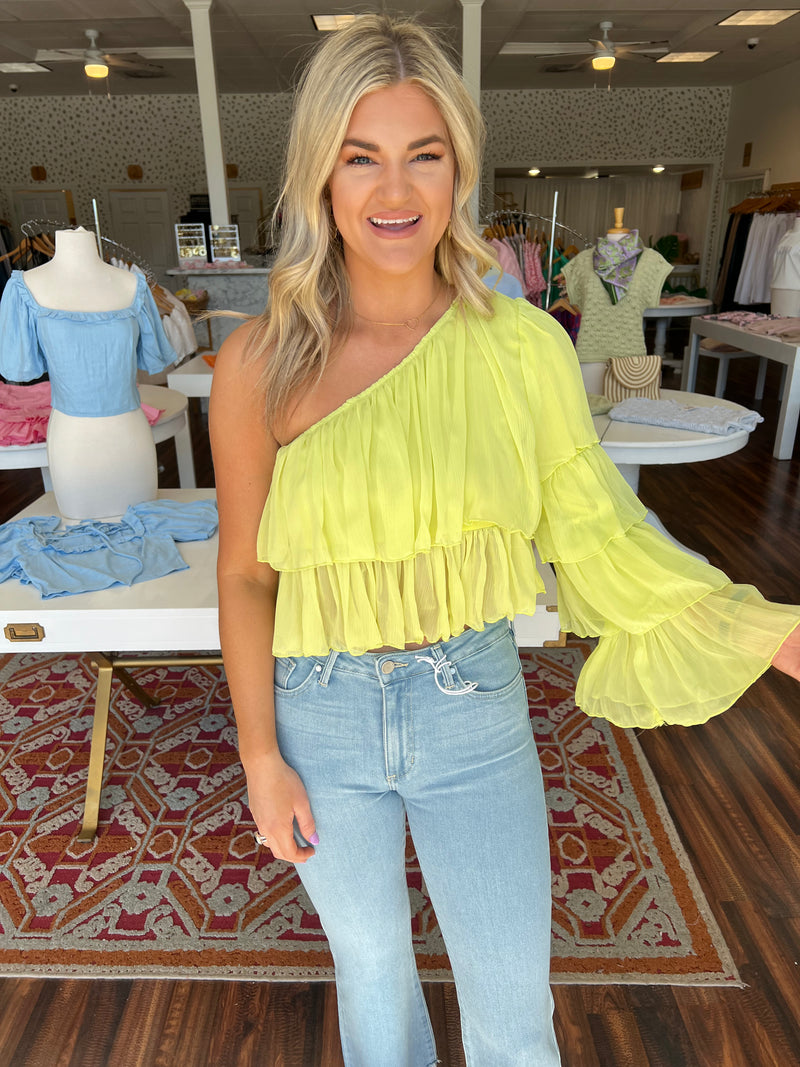 Tiered Sleeve Lime Top