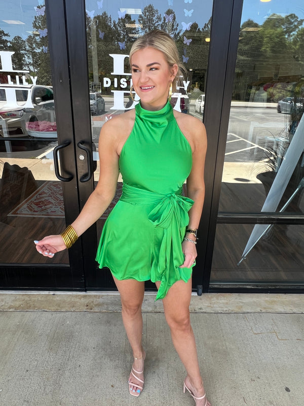 Kelly Green Waist Tie Romper