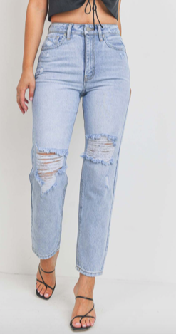 Destroyed Knee Slim Straight Denim