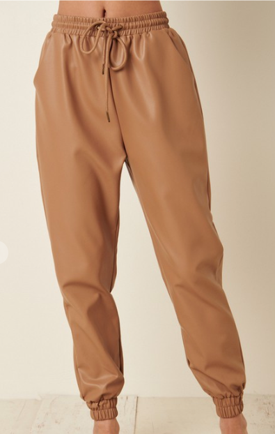 Taupe Leather Joggers