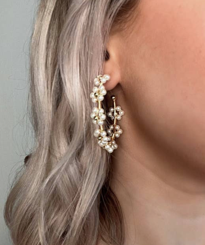Floral Wire Hoops - pearl
